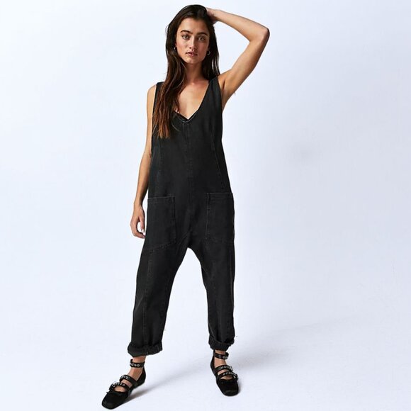 Free People | High Roller Denim Jumpsuit in Mineral Black | S - Picture 1 of 3